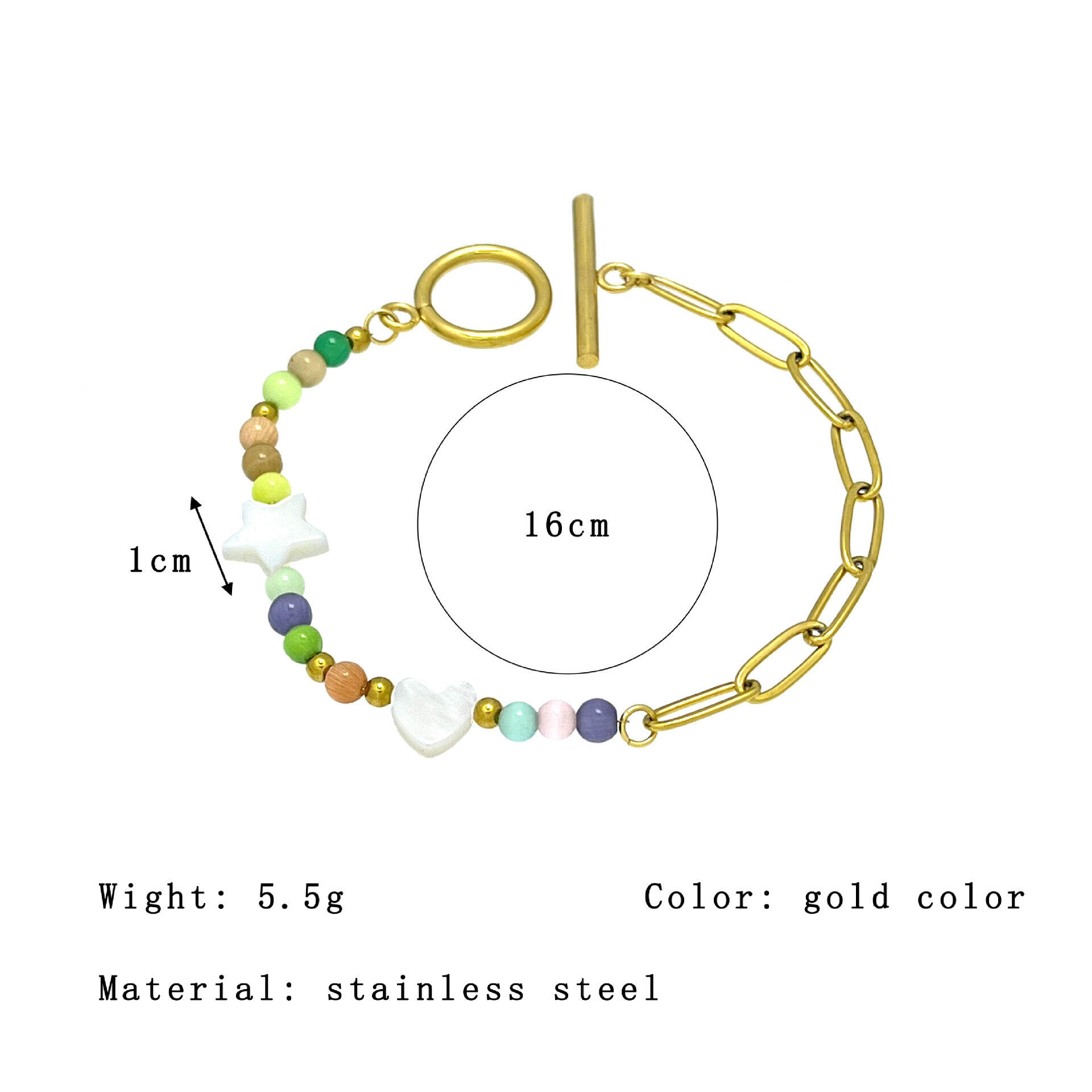 Bracelets à perles simples en acier inoxydable, couleur or, avec étoiles et cœurs. Image4