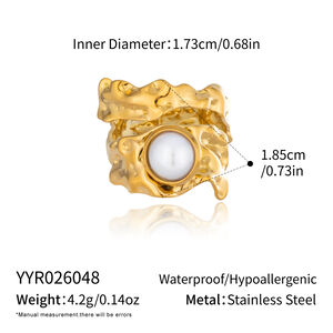 Irregular Shape Stainless Steel Waterproof Gold Color Artificial Pearl Statement Rings h5