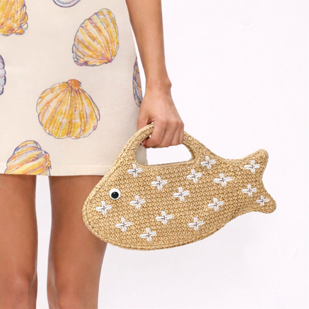 Casual Style Woven Flower Oceanic Style Woven Fish Women's East-west Bag h5Picture2