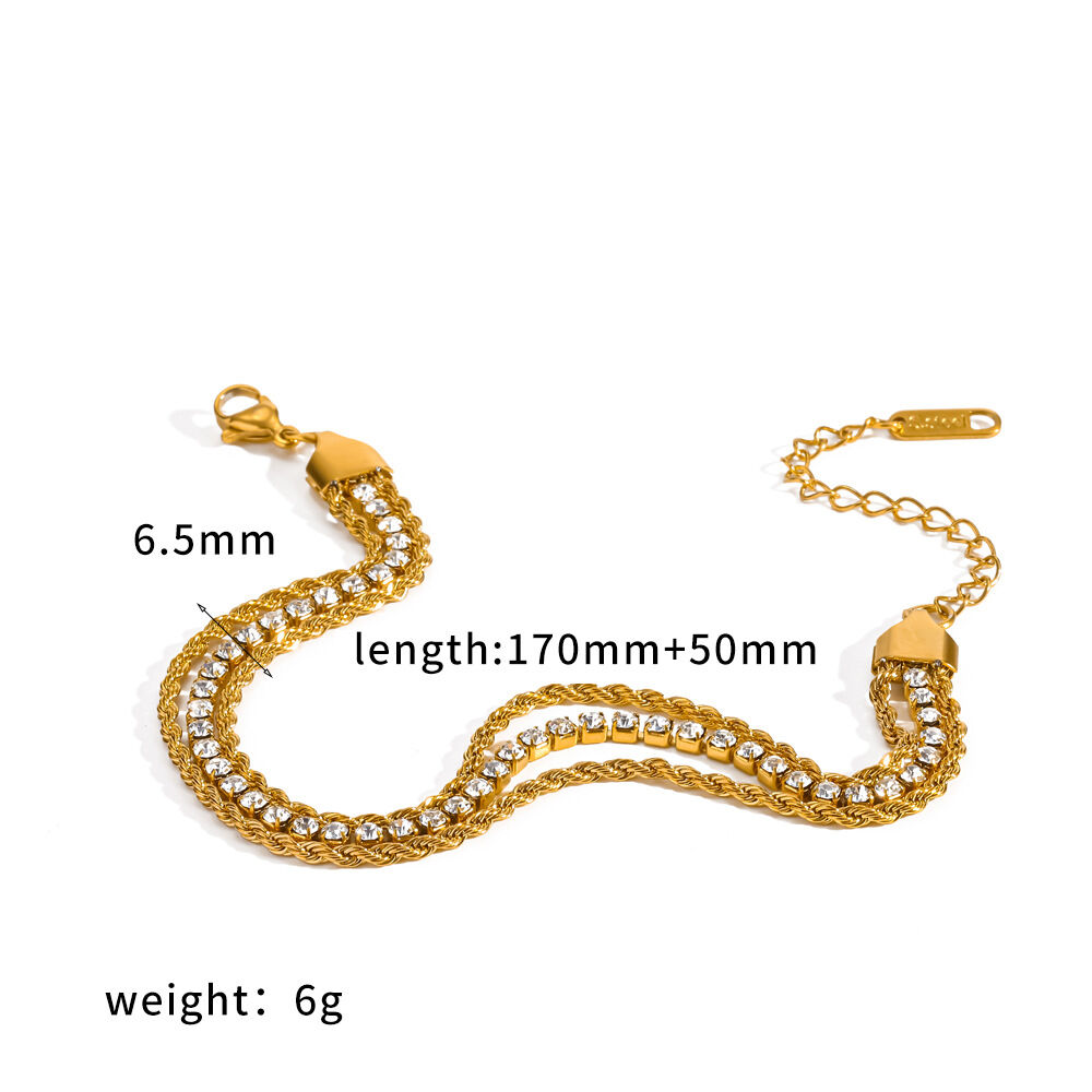 Pulseras clásicas de acero inoxidable impermeables con diamantes de imitación color dorado para mujer. 