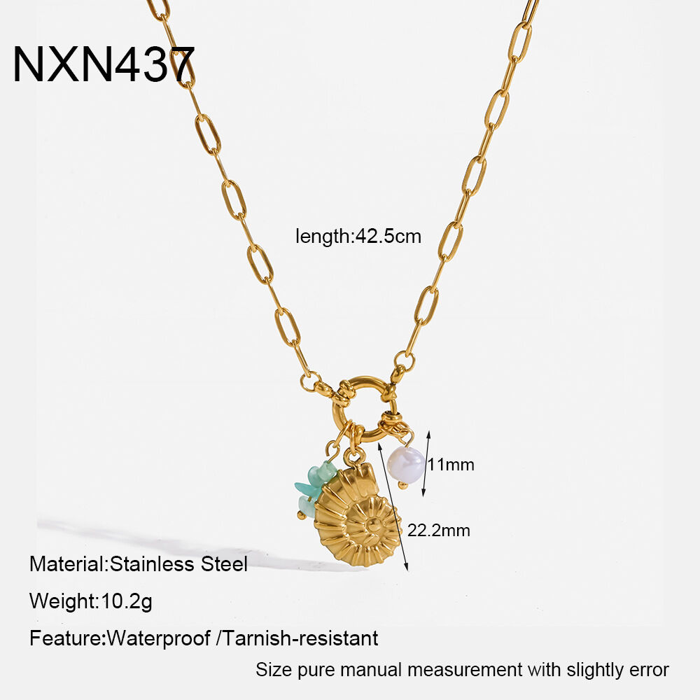 Simple Series Daily Oceanic Style Edelstahl Wasserdicht Goldfarben Zirkon Damen Anhänger Halsketten