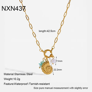 Simple Series Daily Oceanic Style Edelstahl Wasserdicht Goldfarben Zirkon Damen Anhänger Halsketten h5