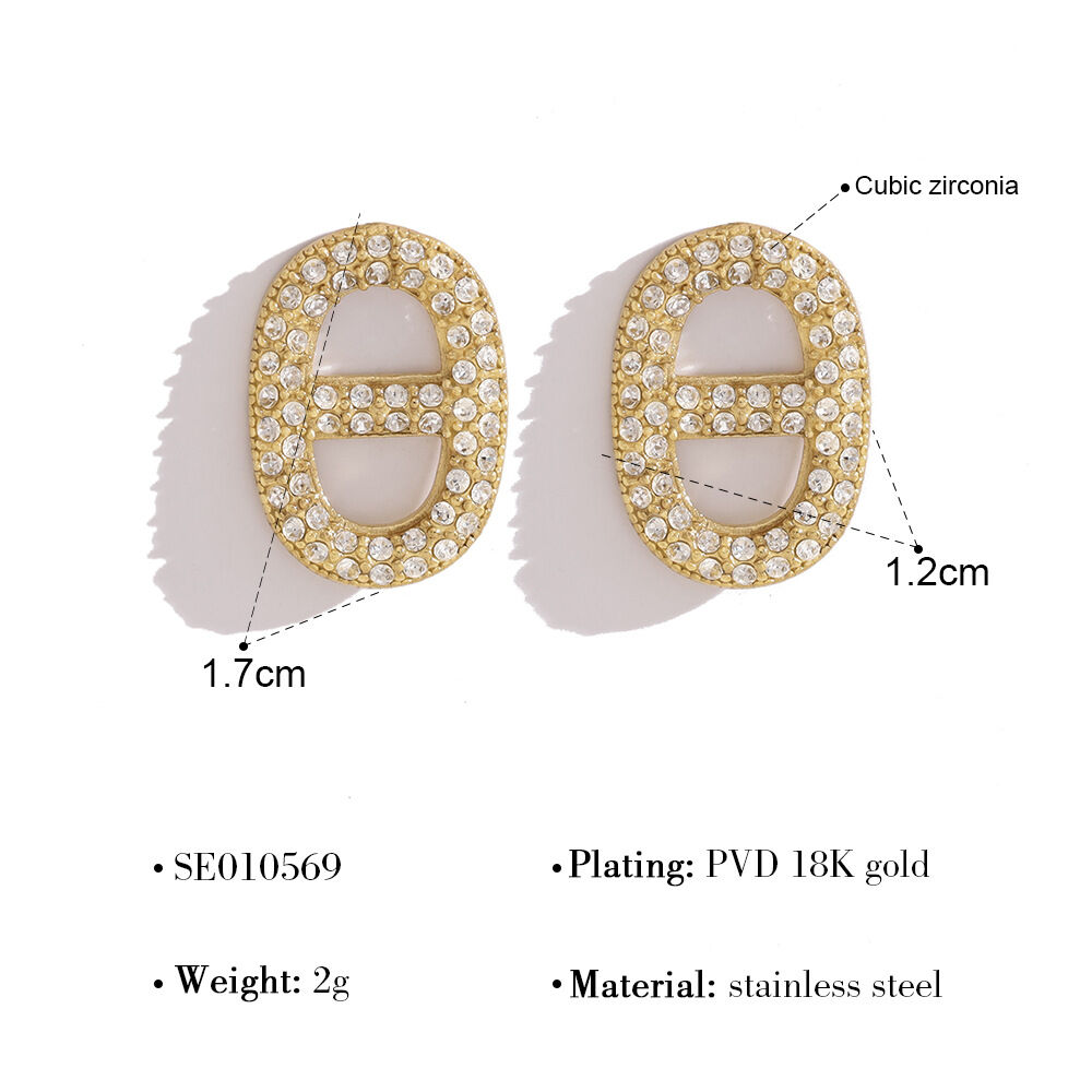 Pendientes de botón para mujer de acero inoxidable con forma geométrica, resistentes al agua y de color dorado, de la serie Simple. 