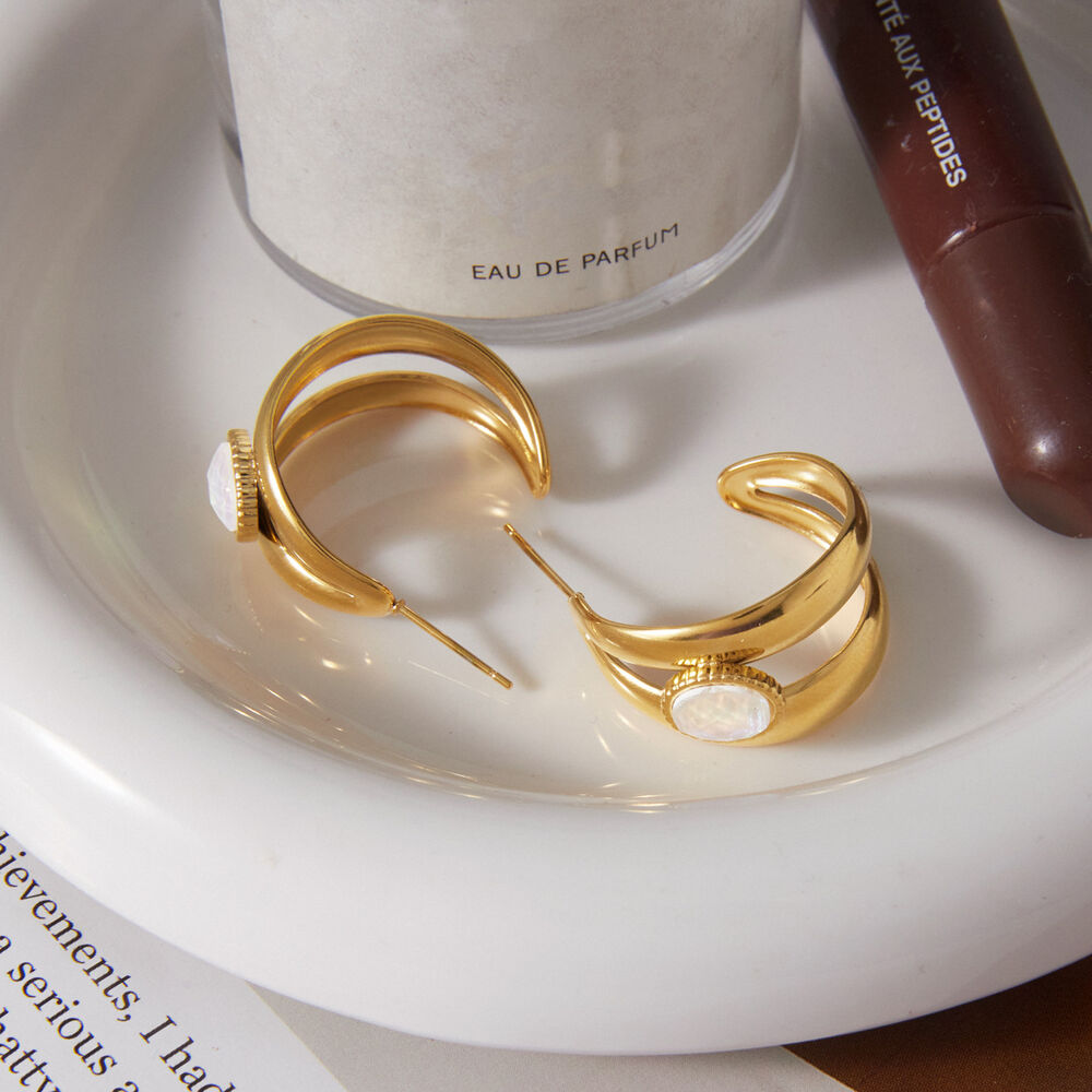 Simple Series Hollowed-Out Circle Stainless Steel Waterproof Gold Color Women's Stud Earrings Picture3