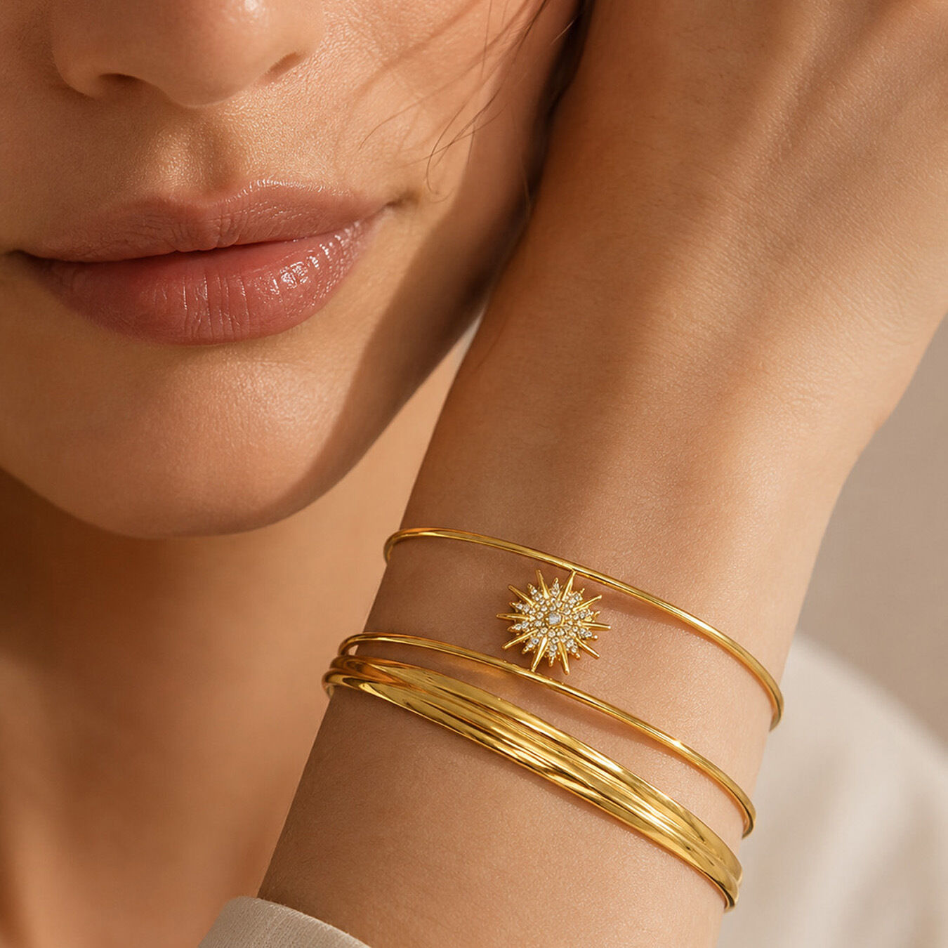 Classic Series Elegant Sun Twist Stainless Steel Waterproof   Gold Color  Women's Bangles h5 Picture4
