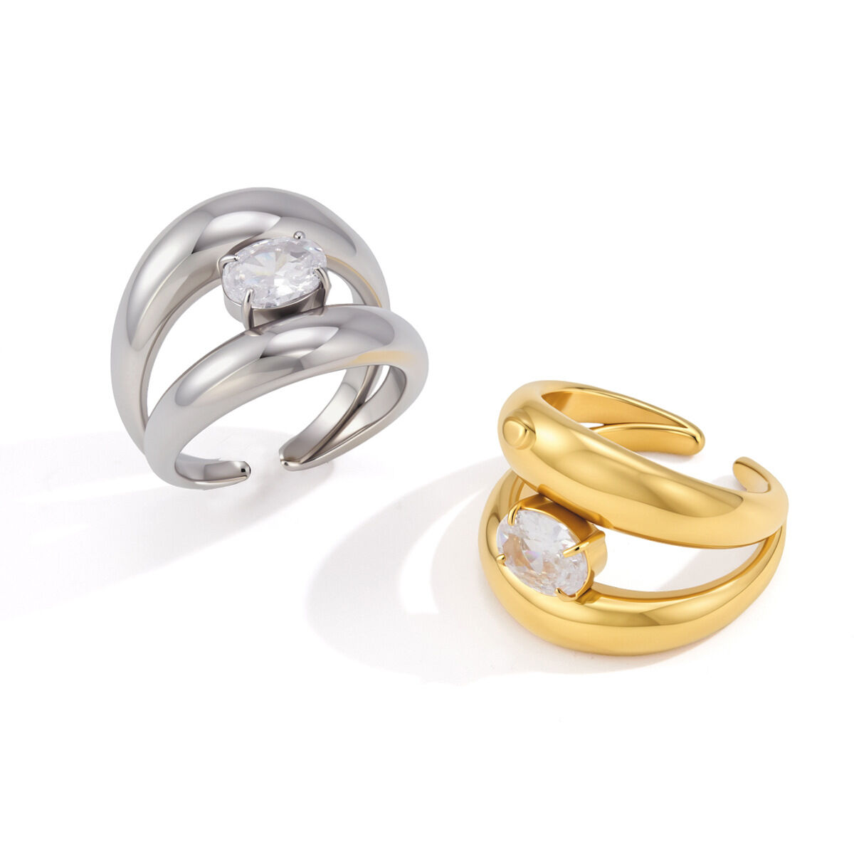 Anello da donna semplice, circolare, impermeabile, in acciaio inossidabile, con zirconi. Immagine4