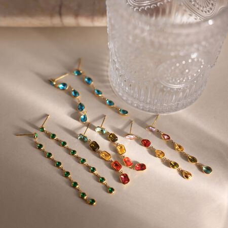 Luxurious Series Simple Tassel Stainless Steel Waterproof Gold Color Zircon Women's Dangle Earrings 2