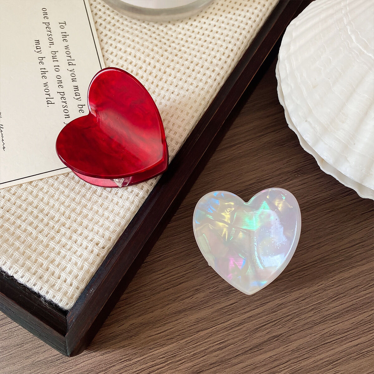 Pinzas para el cabello de acetato de color sólido con forma de corazón simple, de la serie Romantic h5 Imagen2