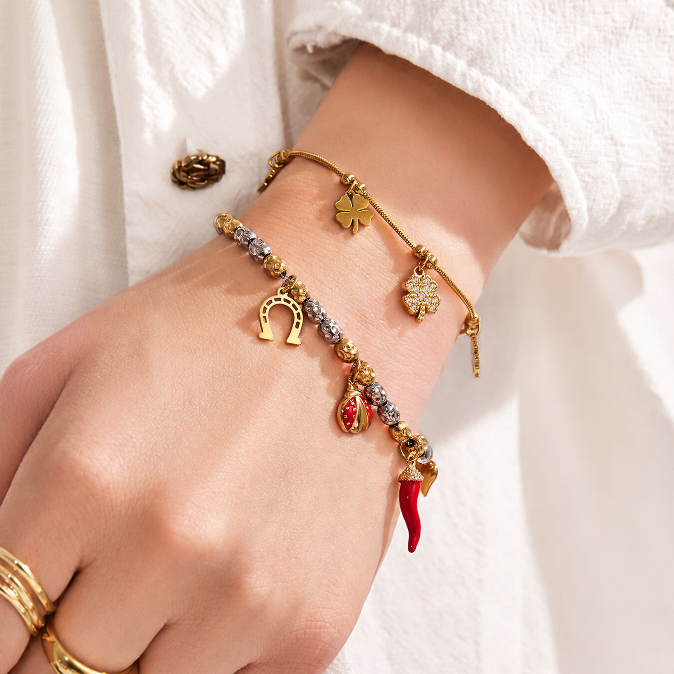 Luxurious Series Chain Clover Chili Stainless Steel Waterproof   Gold Color  Women's Charm Bracelets h5 Picture2