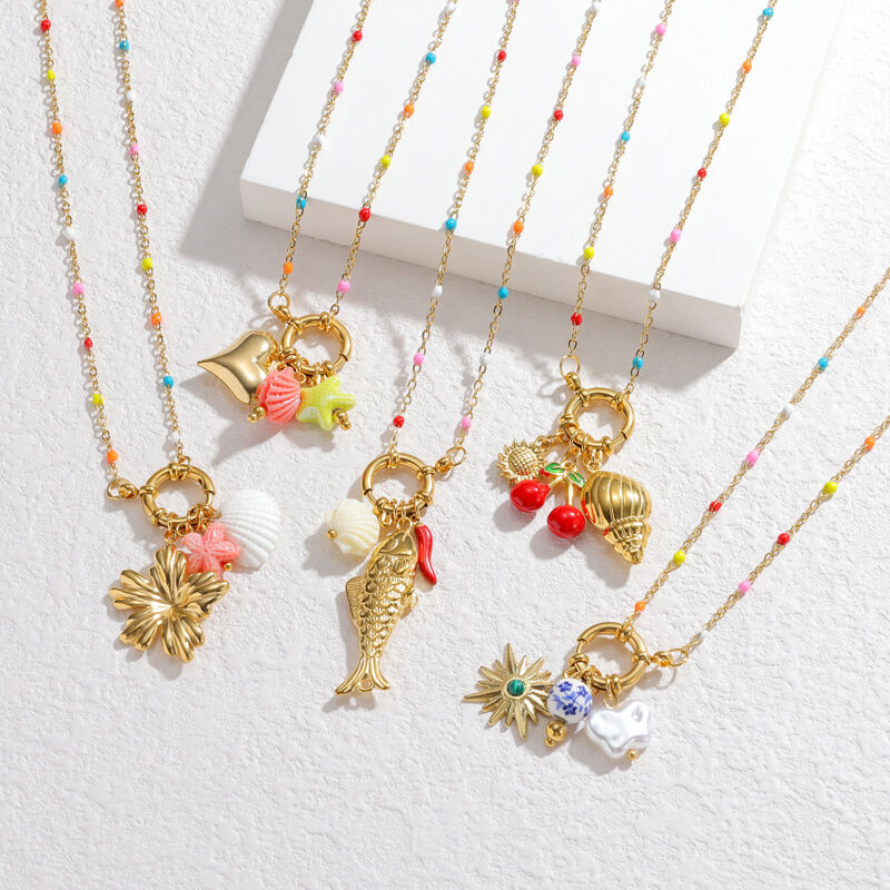 Vacation Flower Oceanic Style Fish Stainless Steel Waterproof Gold Color Women's Pendant Necklaces 2