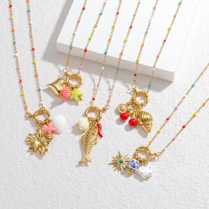 Vacation Flower Oceanic Style Fish Stainless Steel Waterproof Gold Color Women's Pendant Necklaces h5 Picture2