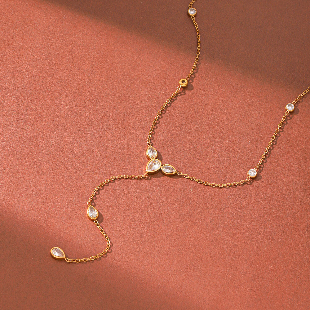 Simple Series Daily Droplet Stainless Steel Waterproof Gold Color Zircon Women's Pendant Necklaces Picture3