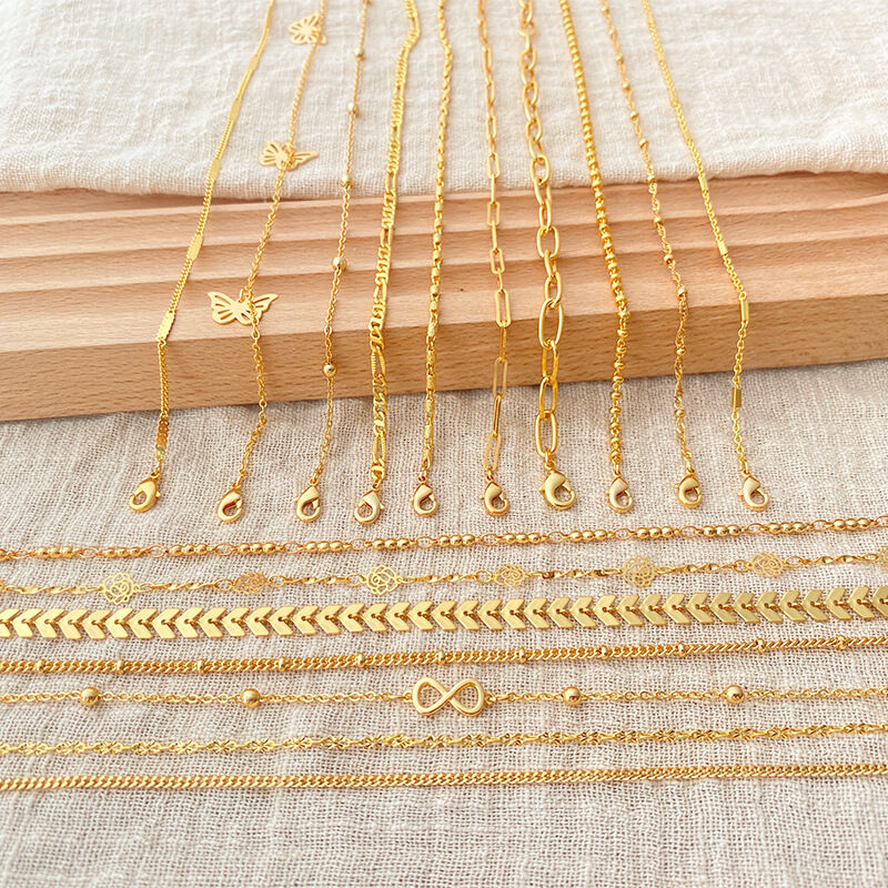 Einfache Urlaubsserie, unregelmäßige Form, Quasten-Fußkettchen in Kupfer-Gold-Farbe h5 Bild3