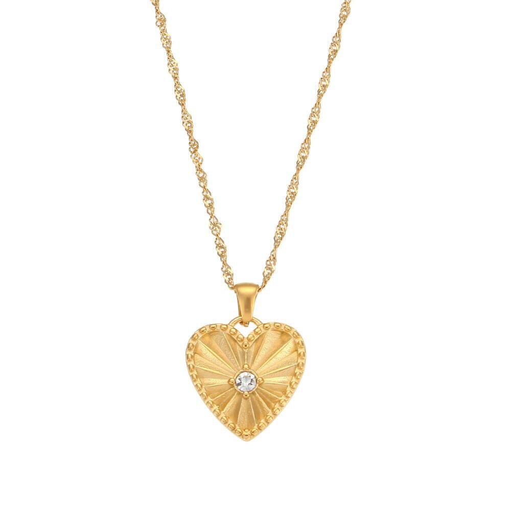 Heart Stainless Steel Waterproof Gold Color Zircon Women's Pendant Necklaces