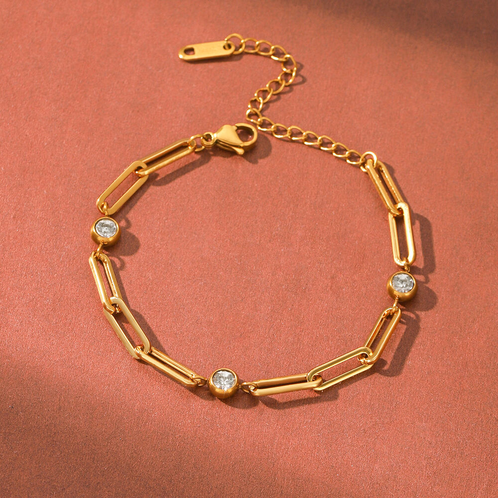 Simple Series Daily Chain Stainless Steel Waterproof Gold Color Zircon Women's Chain Bracelets Picture3