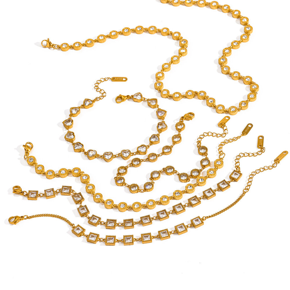 Luxurious Series Geometric Shape Stainless Steel Waterproof Gold Color Rhinestone Women's Chain Bracelets Picture4