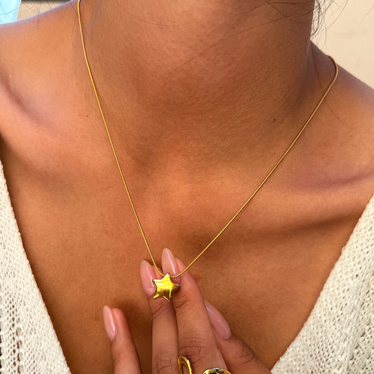 Simple Series Daily Star Stainless Steel Waterproof   Gold Color  Women's Chain Necklaces 2