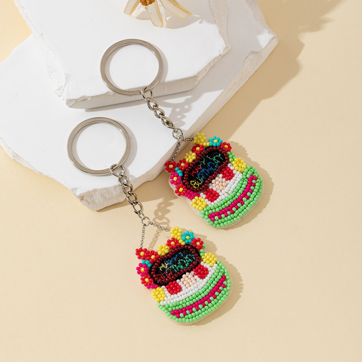 Ethnic Series Casual Letter Beads Mixed Color Food Alloy Keychain