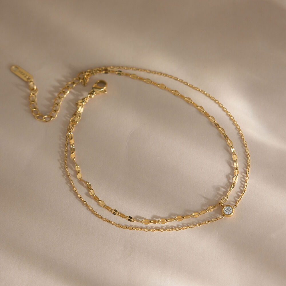 Simple Series Daily Chain Stainless Steel Waterproof Gold Color Zircon Anklets Picture2