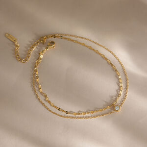Simple Series Daily Chain Stainless Steel Waterproof Gold Color Zircon Anklets h5 Picture2