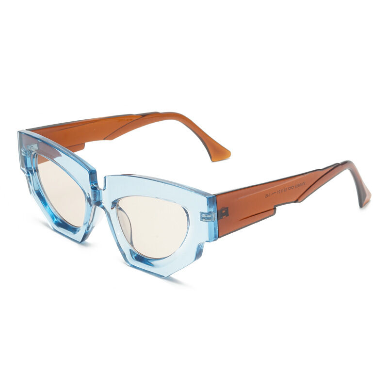 Eenvoudige serie casual zonnebrillen met onregelmatige vorm, effen kleur en gemengde kleuren.