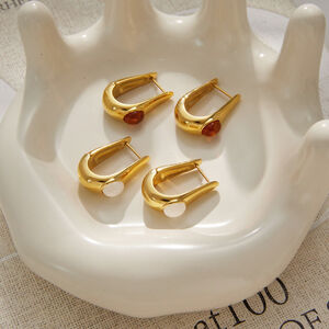 Simple Series Retro Irregular Shape Stainless Steel Waterproof Gold Color Women's Hoop Earrings h5 Picture4