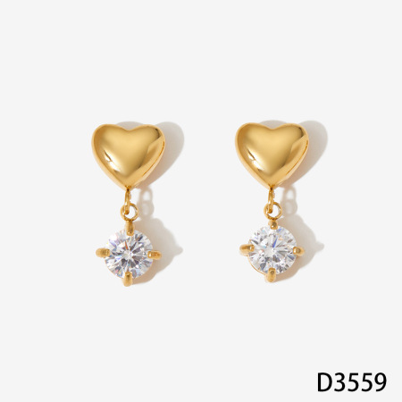 Simple Heart Star Stainless Steel Waterproof Gold Color Zircon Women's Drop Earrings