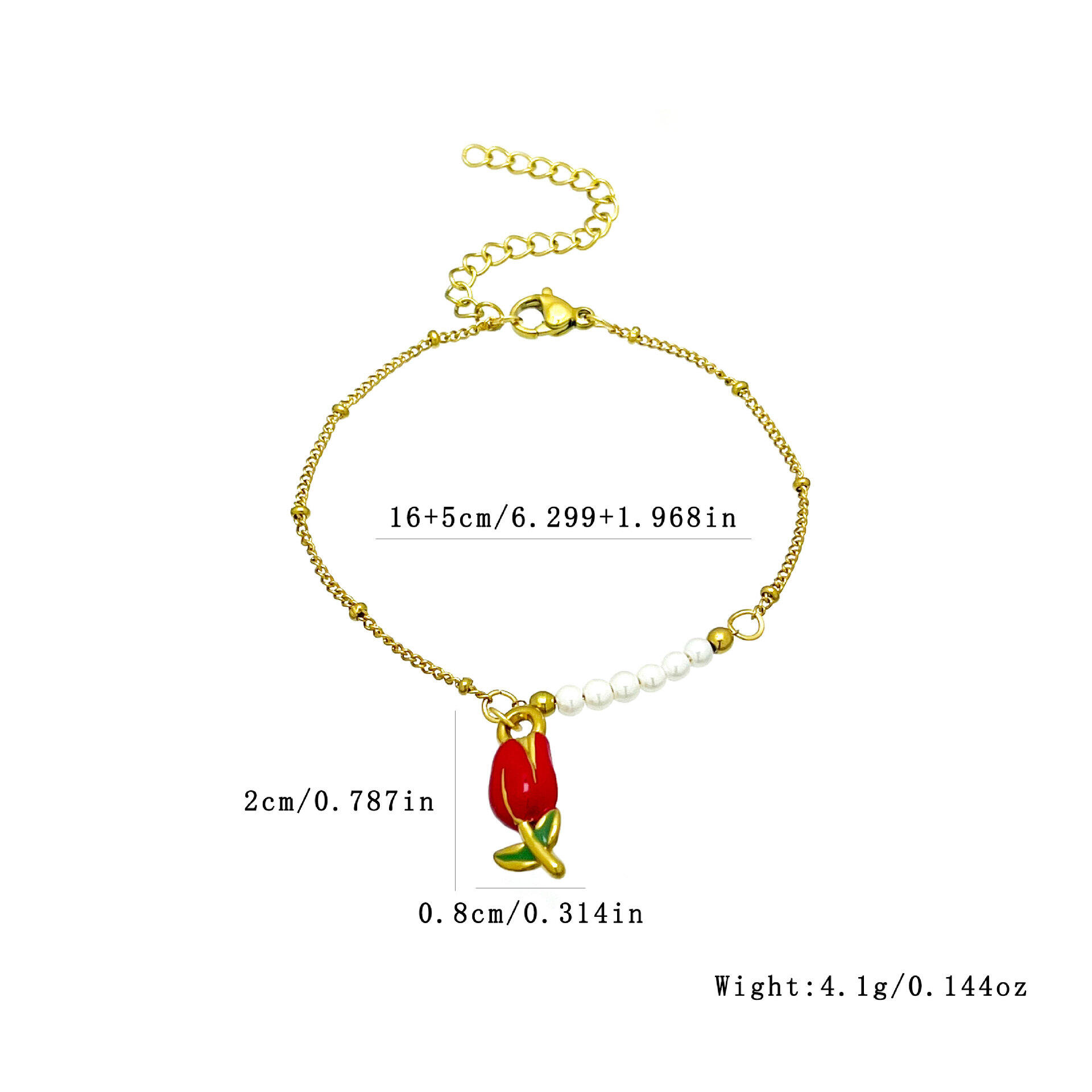 Bracelet à breloques pour femme, collection romantique, perles en émail et fleurs, acier inoxydable, couleur or, étanche. Image4