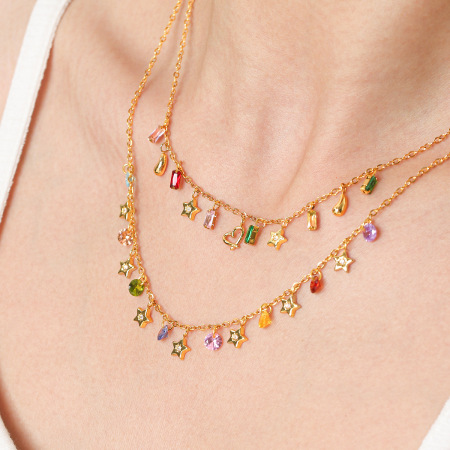 Simple Heart Tassel Star Stainless Steel Waterproof   Gold Color  Zircon Women's Pendant Necklaces 2