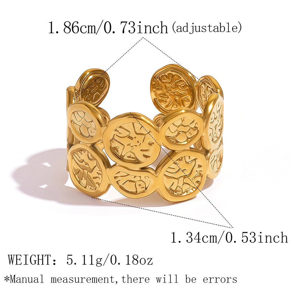 Retro Simple Daily Circle Stainless Steel Waterproof Gold Color Women's Statement Ring