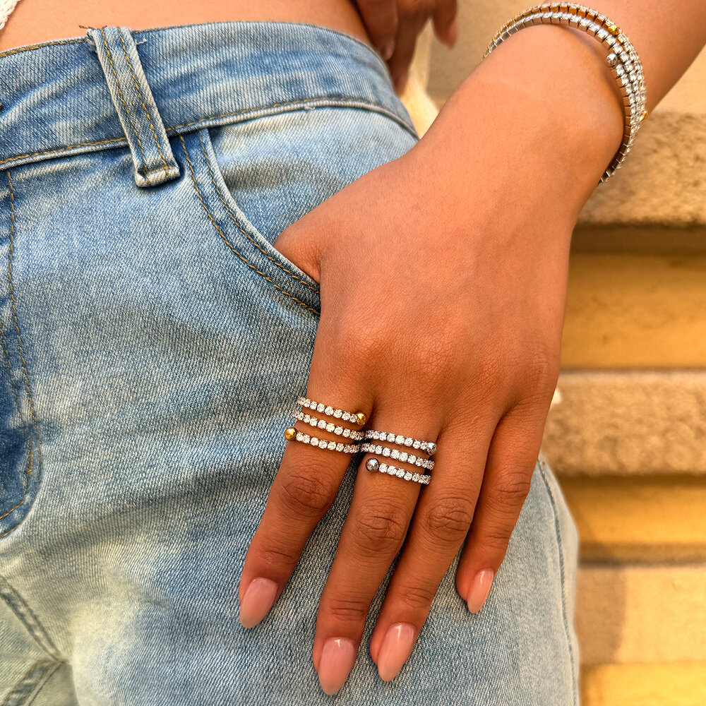 Luxury Simple Daily Irregular Shape Stainless Steel Waterproof Gold Color Zircon Gemstone Ring Picture2