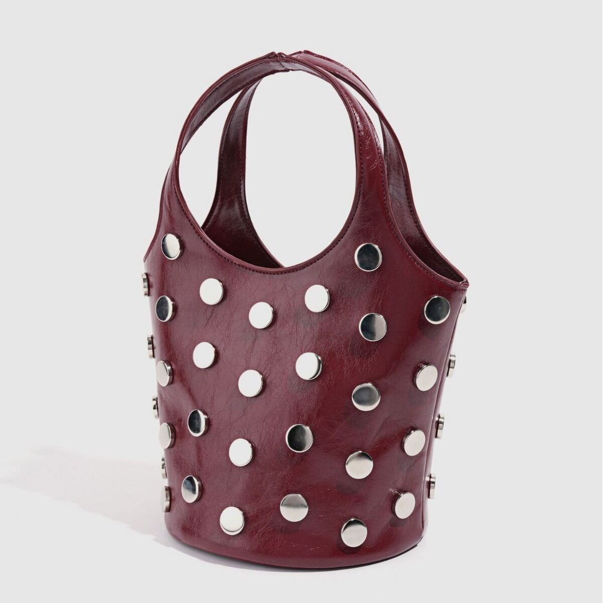 Bolso de cubo para mujer de PU con remaches y estilo streetwear Imagen2