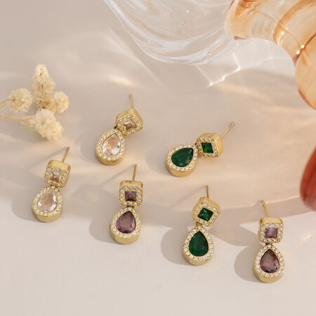 Luxurious Series Simple Droplet Stainless Steel Waterproof Gold Color Rhinestone Zircon Women's Drop Earrings 2