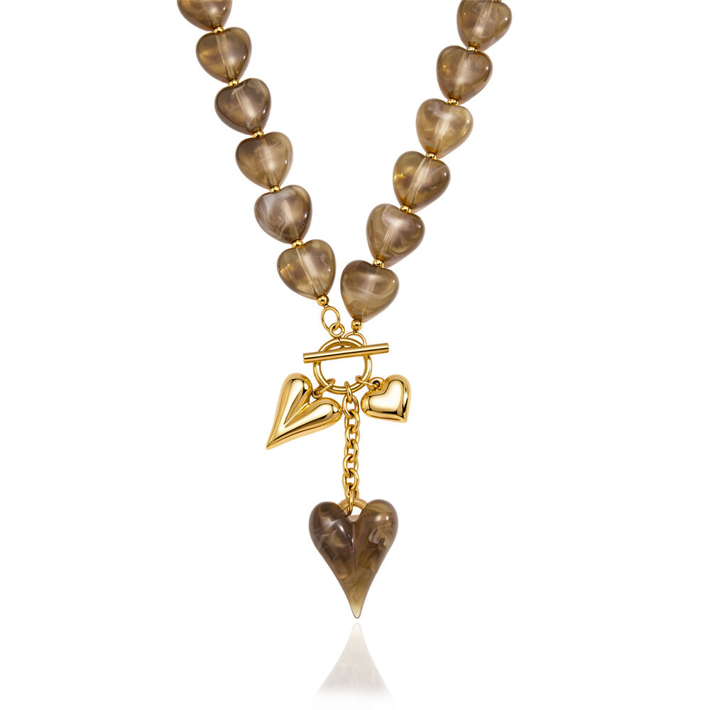 Ethnic Series Retro Heart Beads Stainless Steel Waterproof Gold Color Acrylic Women's Beaded Necklaces Picture4