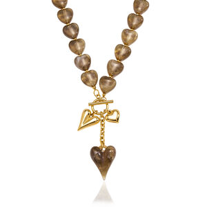 Ethnic Series Retro Heart Beads Stainless Steel Waterproof Gold Color Acrylic Women's Beaded Necklaces h5 Picture4