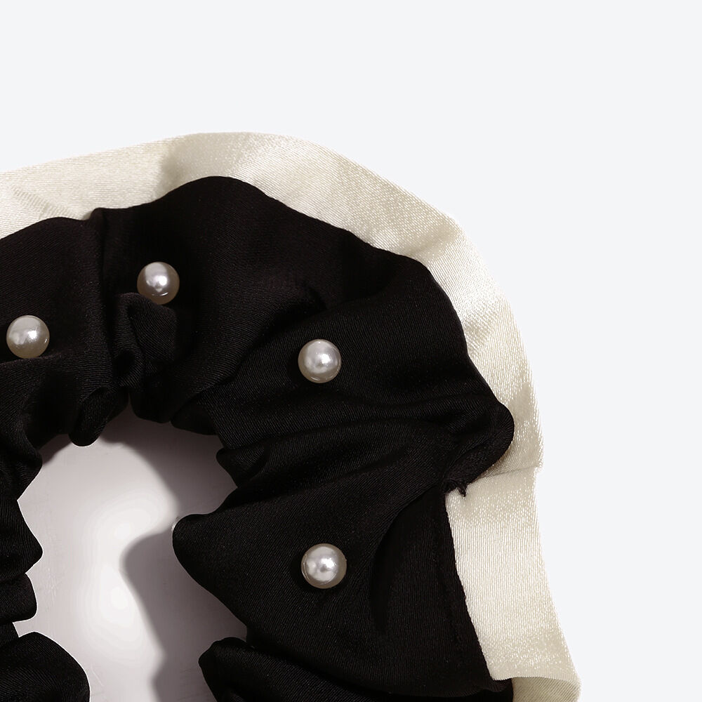 Simple Series Elegant Mixed Color Fabric Artificial Pearl Scrunchies Picture3