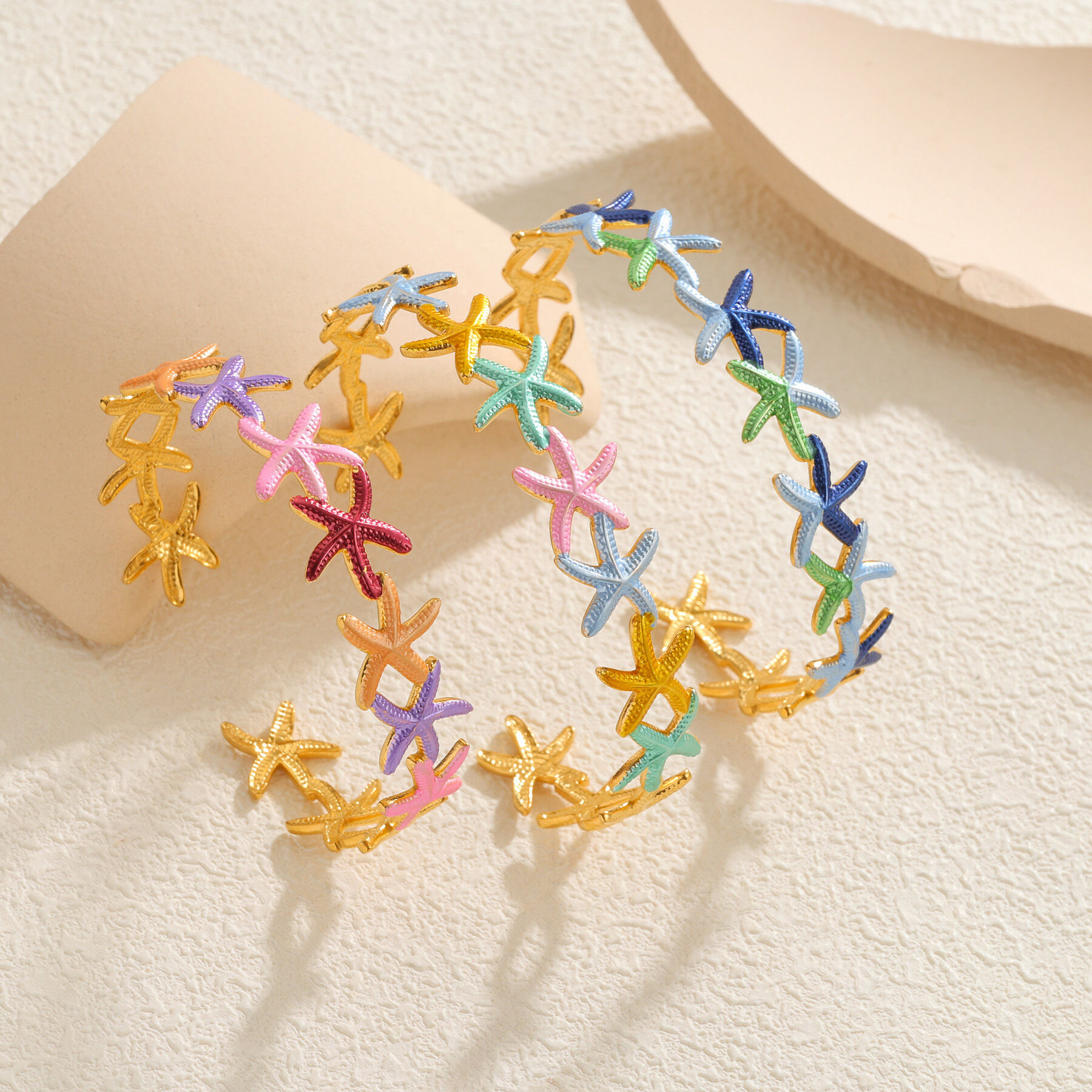 Vacation Oceanic Style Starfish Stainless Steel Waterproof Women's Cuff Bracelets