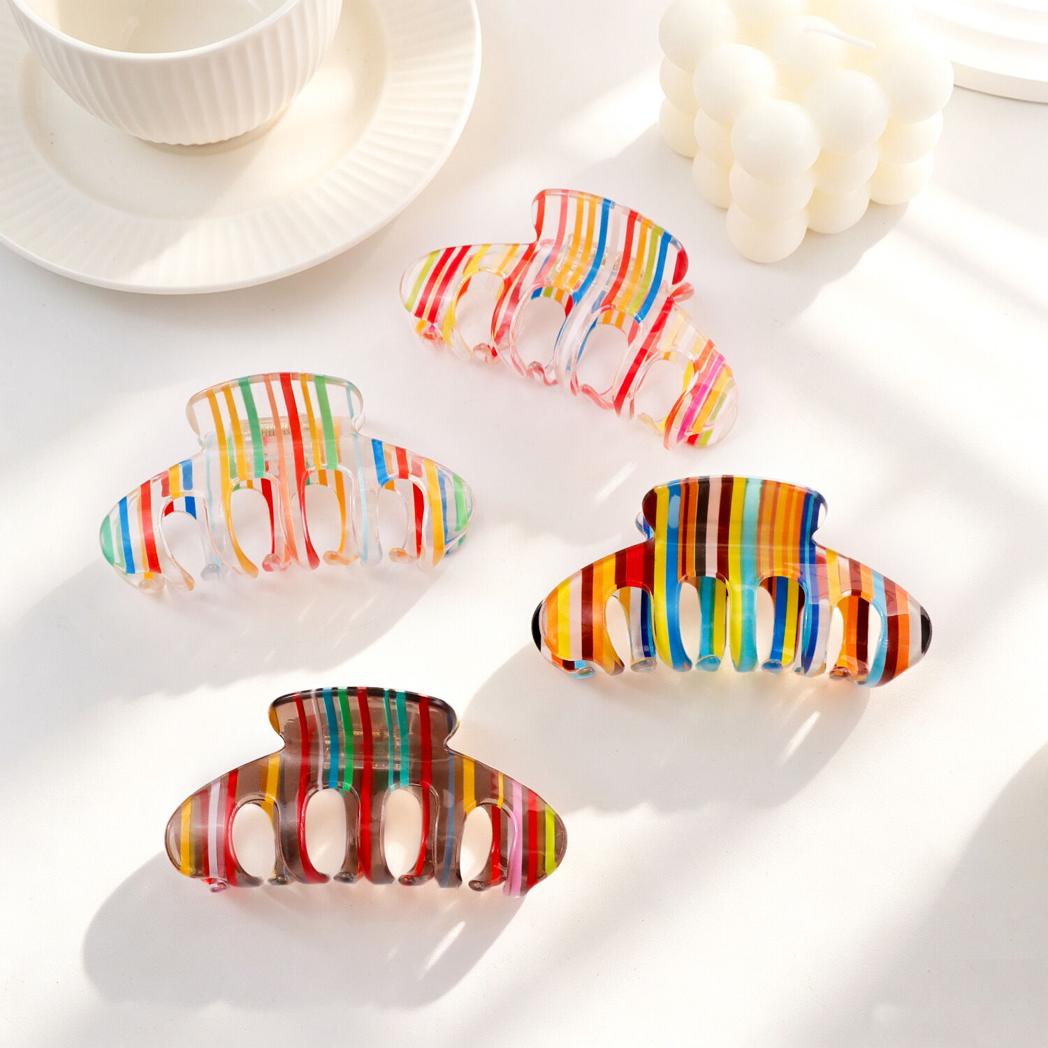 Eenvoudige serie casual strepen gemengde kleuren PVC haarklemmen