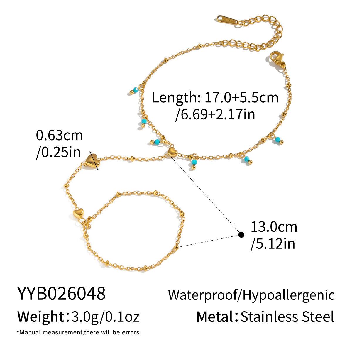 Heart Stainless Steel Gold Color Women's Hand Chain 
