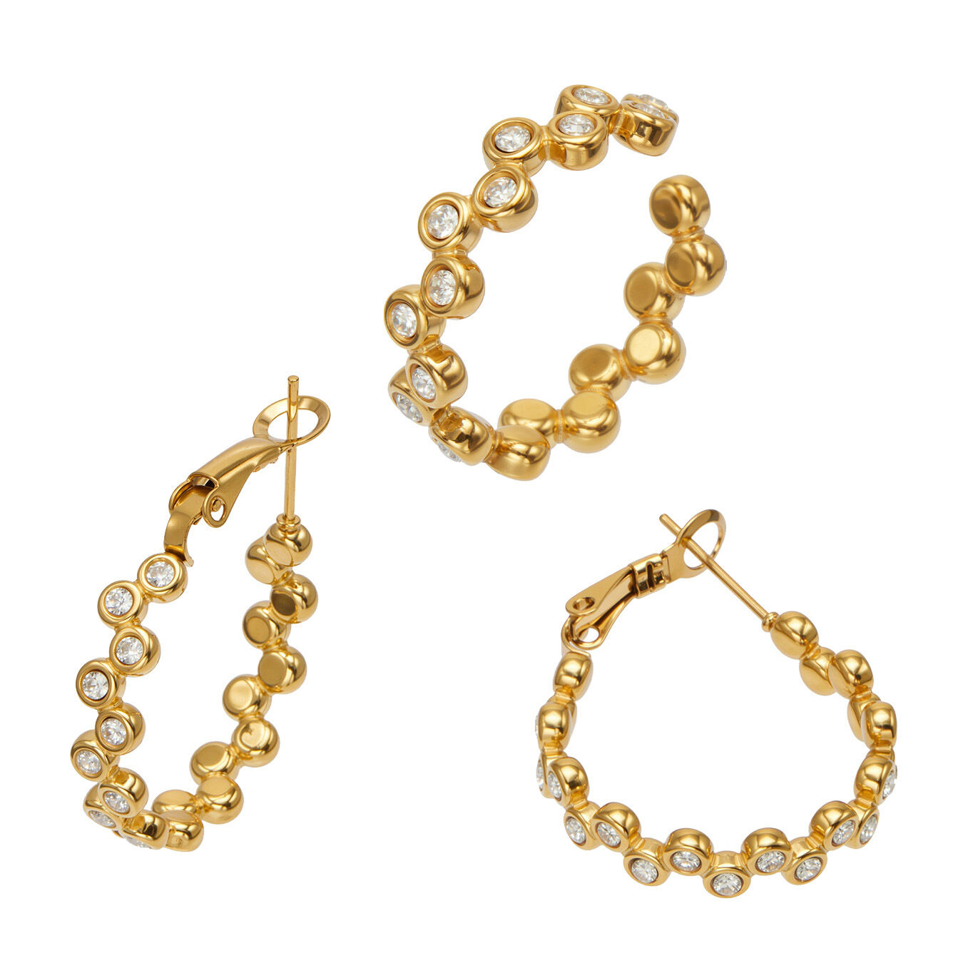 Luxurious Series Circle Stainless Steel Waterproof Gold Color Zircon Women's Earring Sets h5 Picture4