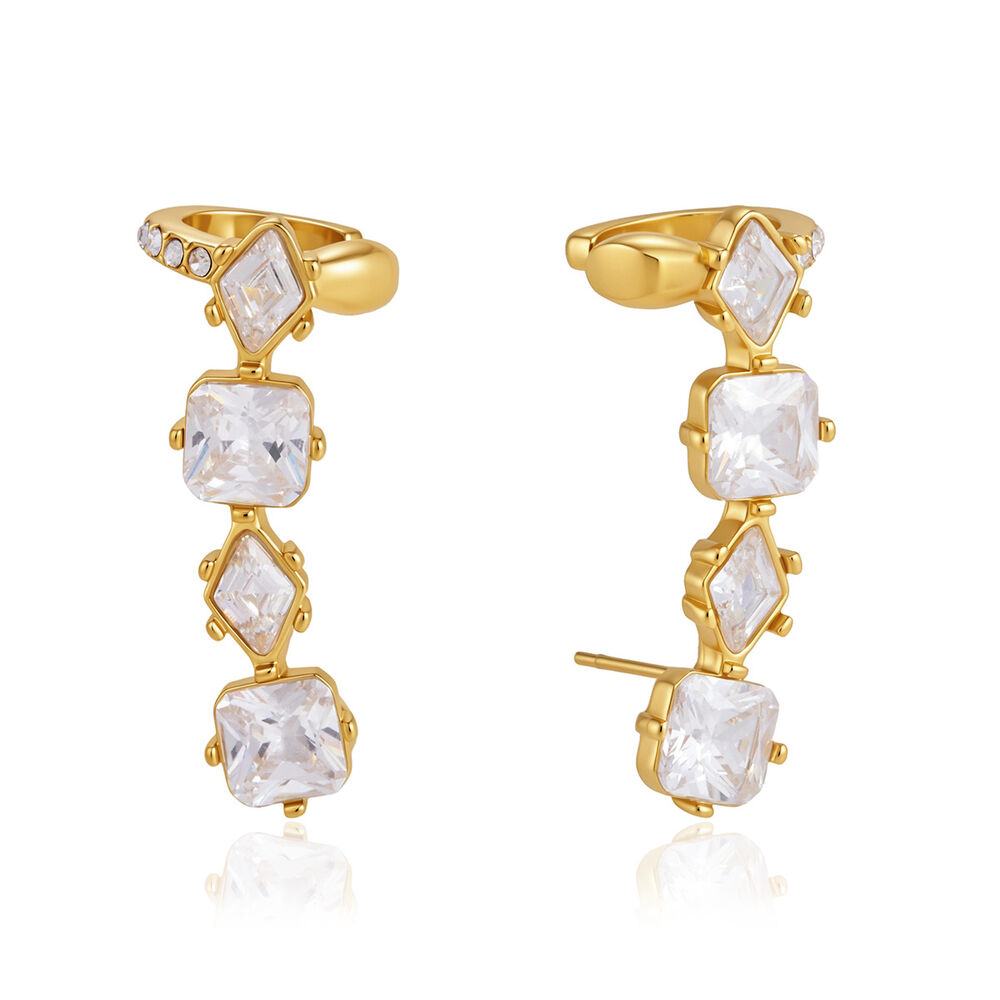 Luxurious Simple Patchwork Triangle Stainless Steel Waterproof Gold Color Zircon Women's Stud Earrings h5Picture5