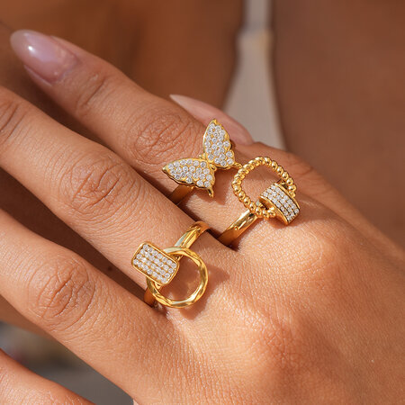 Simple Series Daily Butterfly Lock Stainless Steel Waterproof Gold Color Women's Statement Rings 2