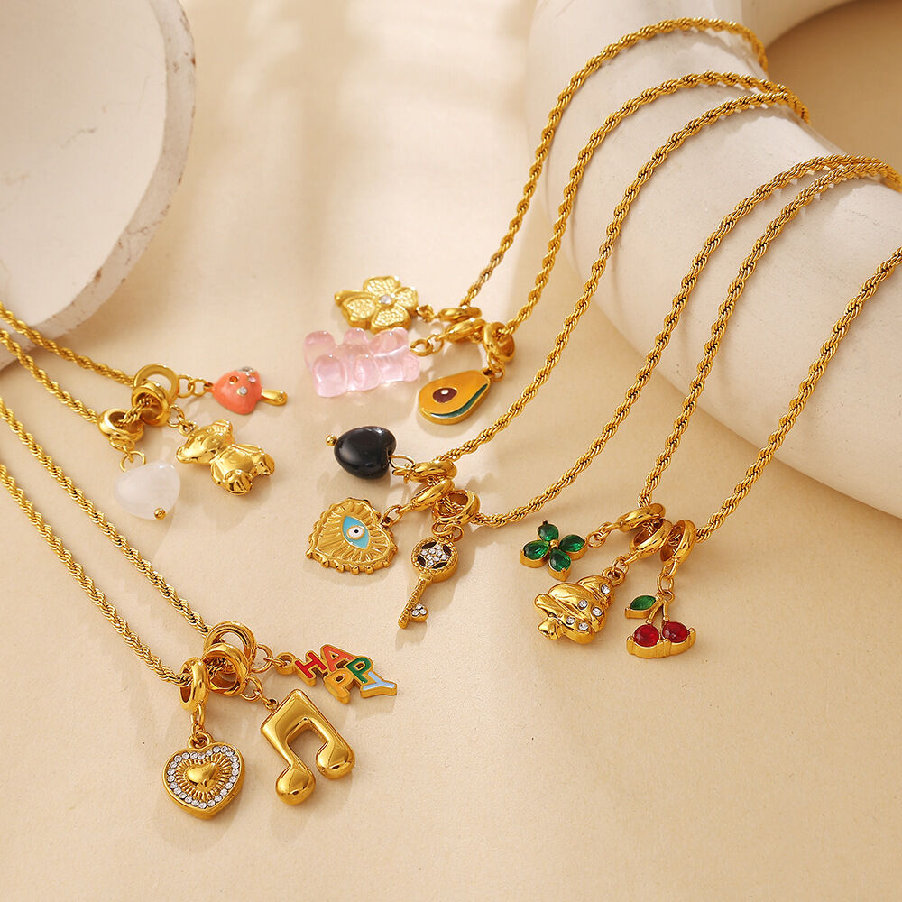 Simple Daily Irregular Shape Fruit Key Clover Stainless Steel Waterproof Gold Color Women's Pendant Necklaces h5Picture3