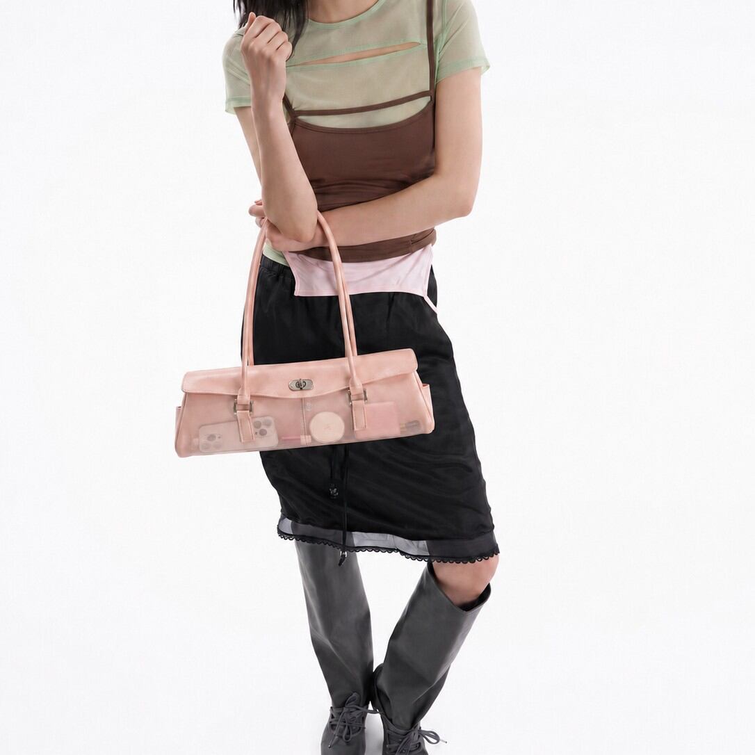 Bolso de mujer de estilo casual con herrajes metálicos y PVC/PVC transparente de color liso. Diseño abierto hacia el este-oeste. h5 Imagen3