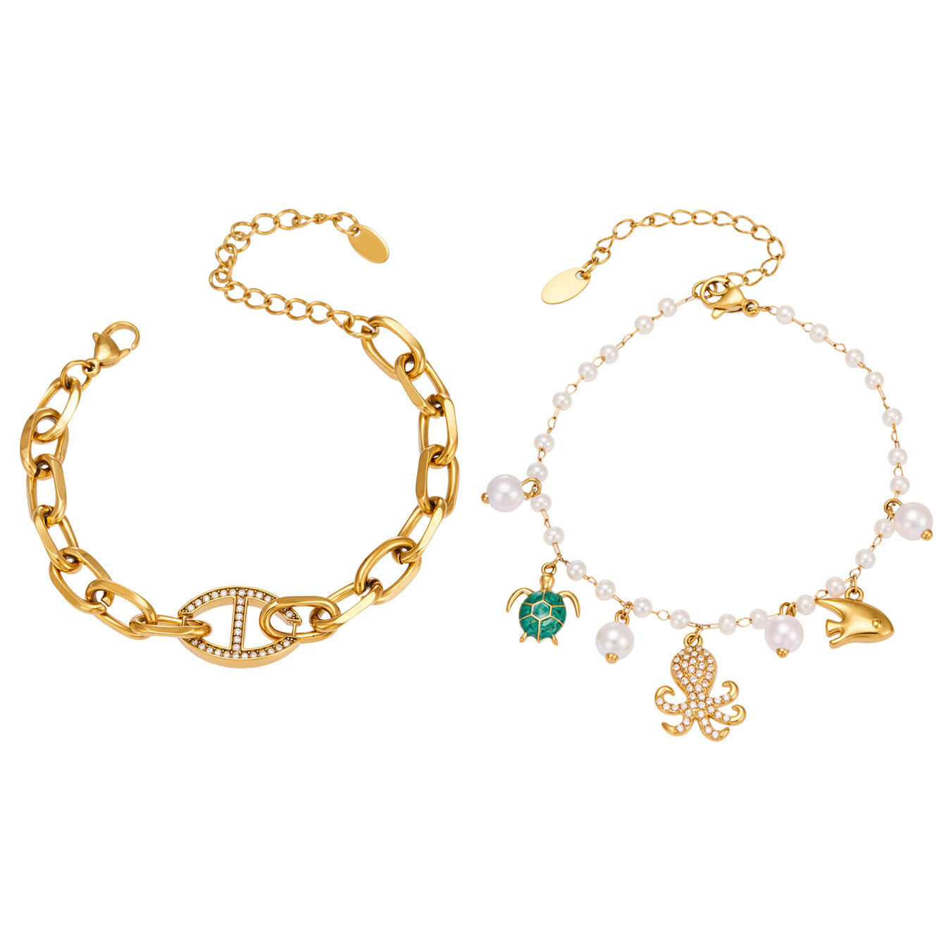 Pulseras de cadena para mujer de acero inoxidable, impermeables, de color dorado, con circonitas, de forma irregular y diseño lujoso y sencillo. Imagen4