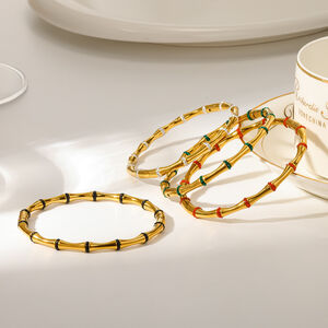 Stainless Steel Waterproof Gold Color Rhinestone Women's Bangles h5 Picture2