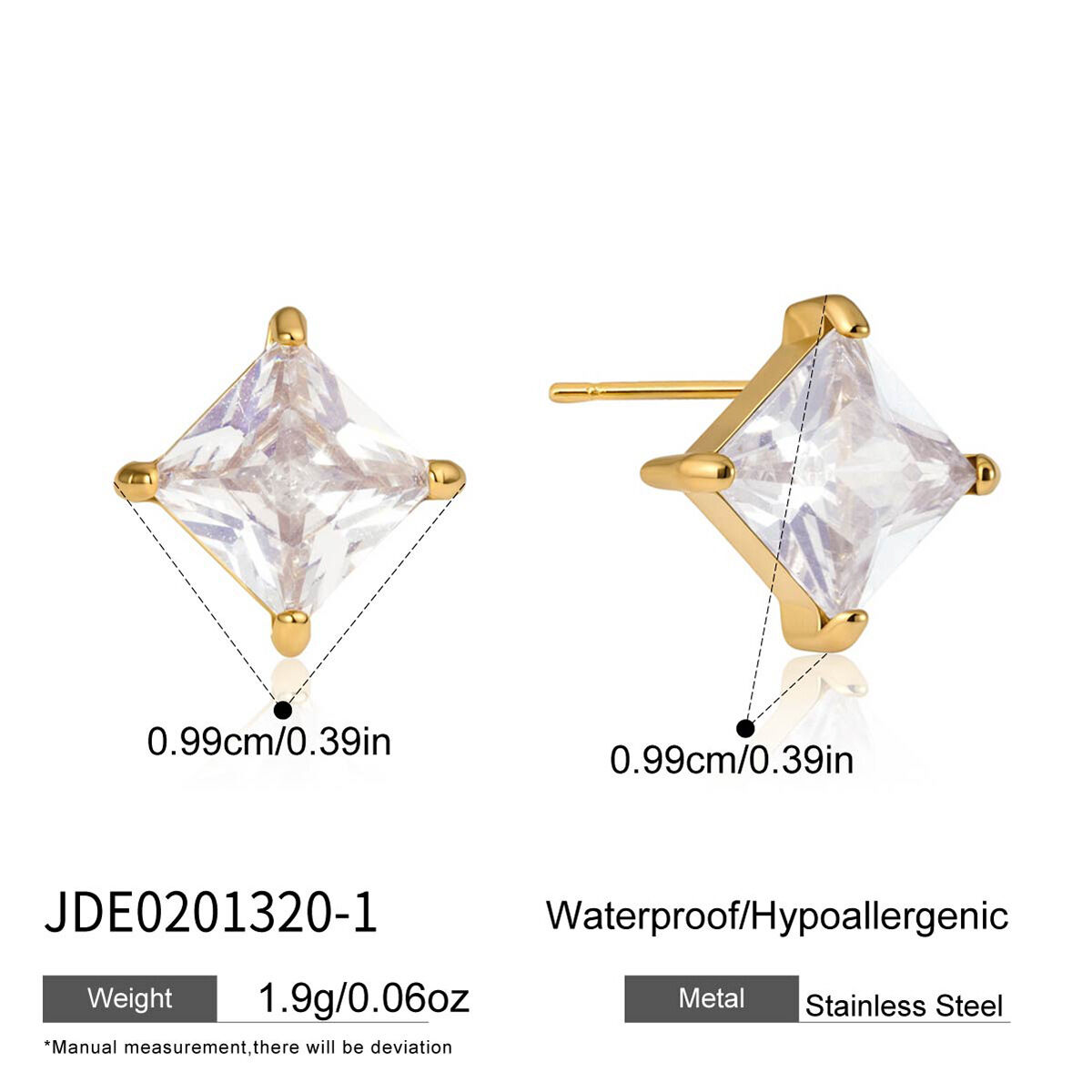 Pendientes de botón para mujer de acero inoxidable con circonita color oro, forma geométrica simple e impermeables. 