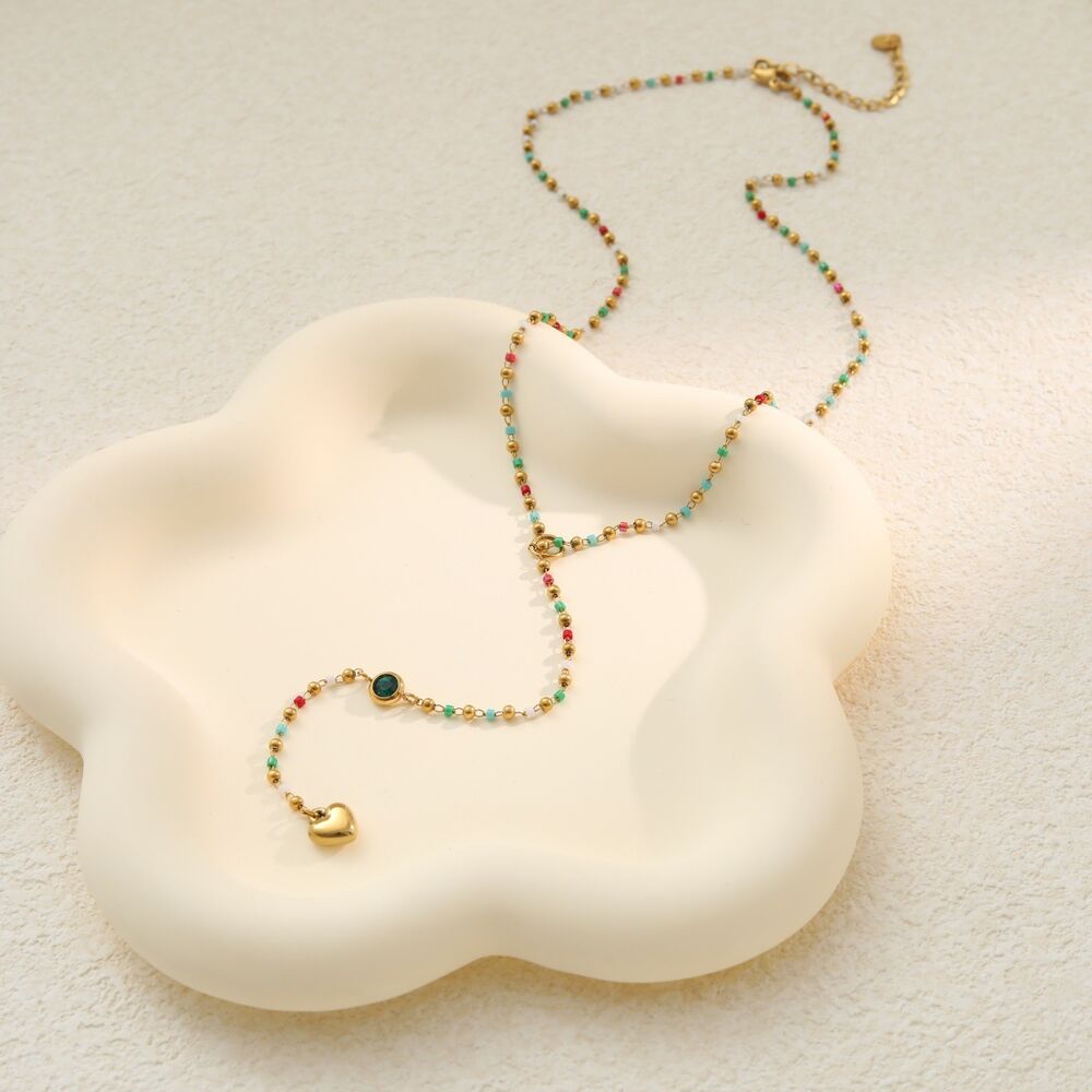 Collier chaîne cœur quotidien Simple Series en acier inoxydable étanche couleur or pour femme Image4