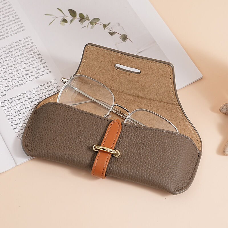Simple Series Daily Solid Color Leather Sunglasses Storage Bag Picture3