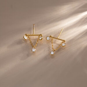 Simple Series Casual Chain Triangle Stainless Steel Waterproof Gold Color Zircon Women's Drop Earrings h5 Picture4